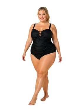 Torrid 4X Black Lattice Front Ruched One Piece Swimsuit